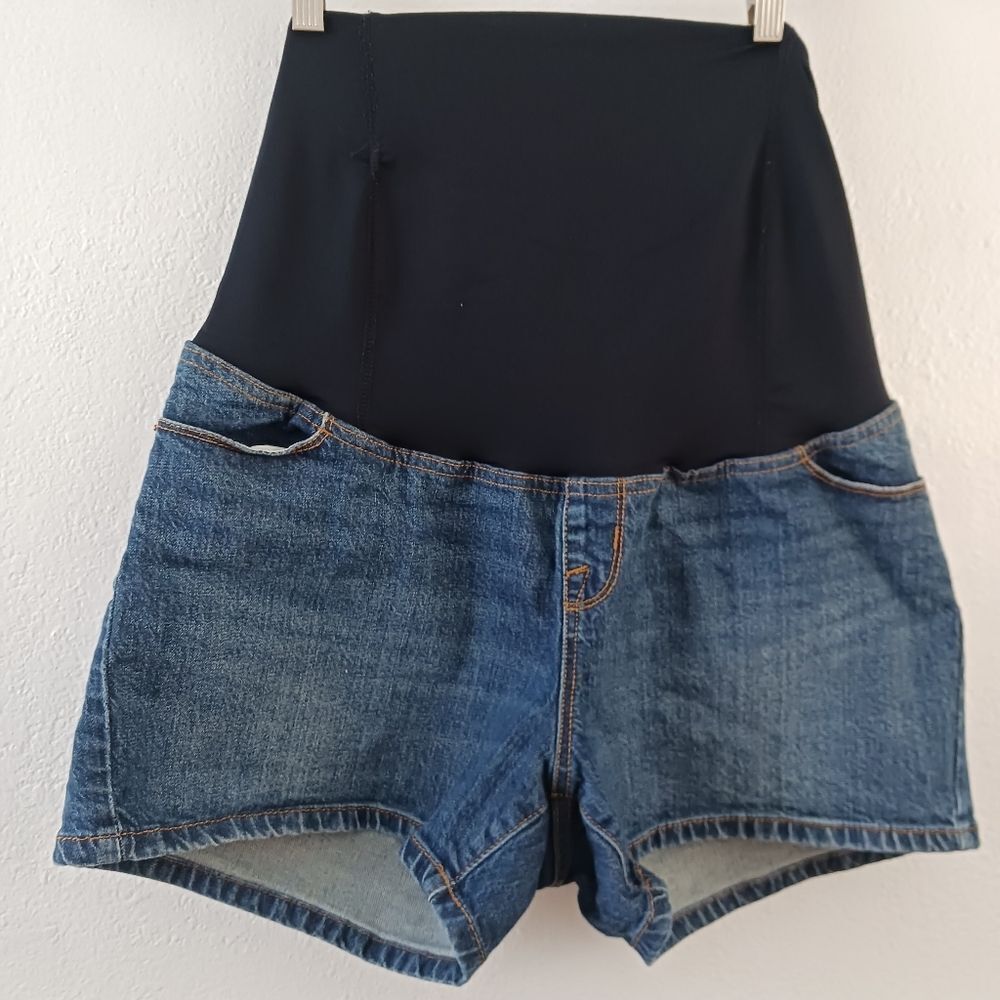 Isabel Maternity Denim Midi Skirt Blue Cotton Spandex Full Panel Stretch size 12
